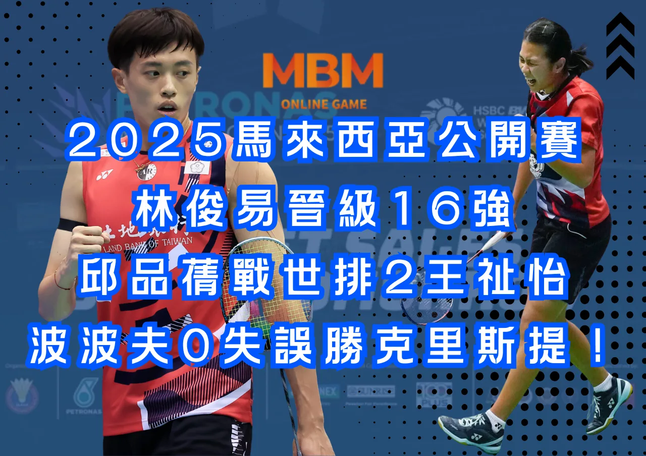 2025馬來西亞公開賽：林俊易晉級16強/邱品蒨戰世排2王祉怡/波波夫0失誤勝克里斯提！